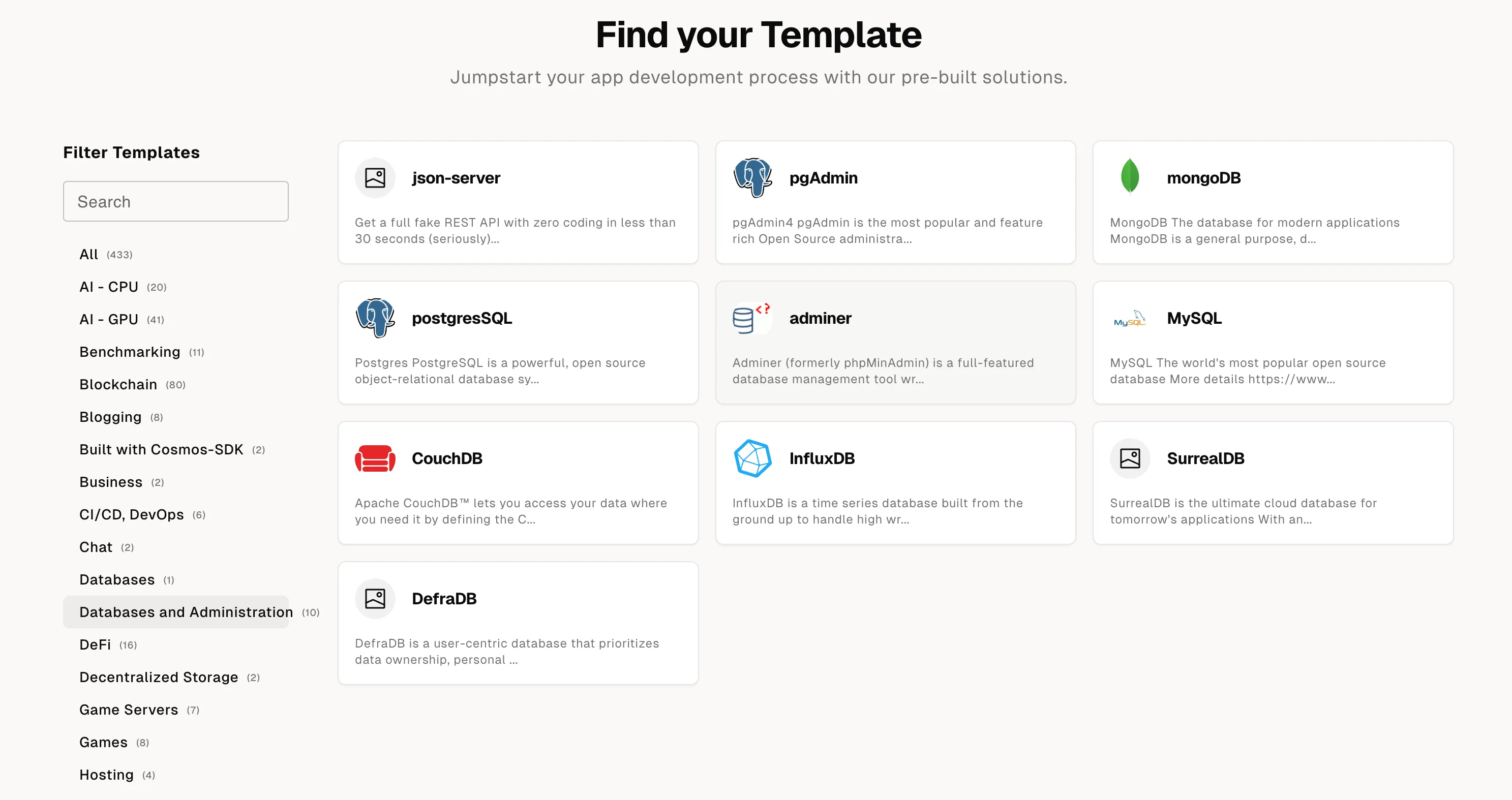 View all templates in Akash Console