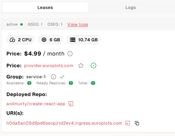 Access the URL through the leases tab