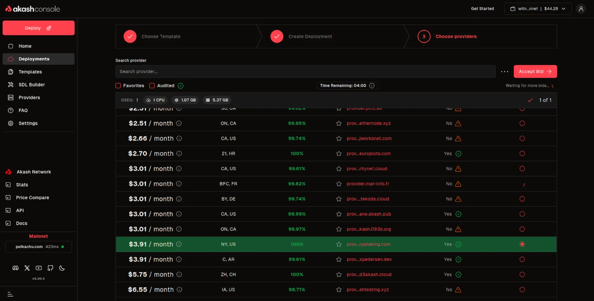 Create your deployment in Akash Console